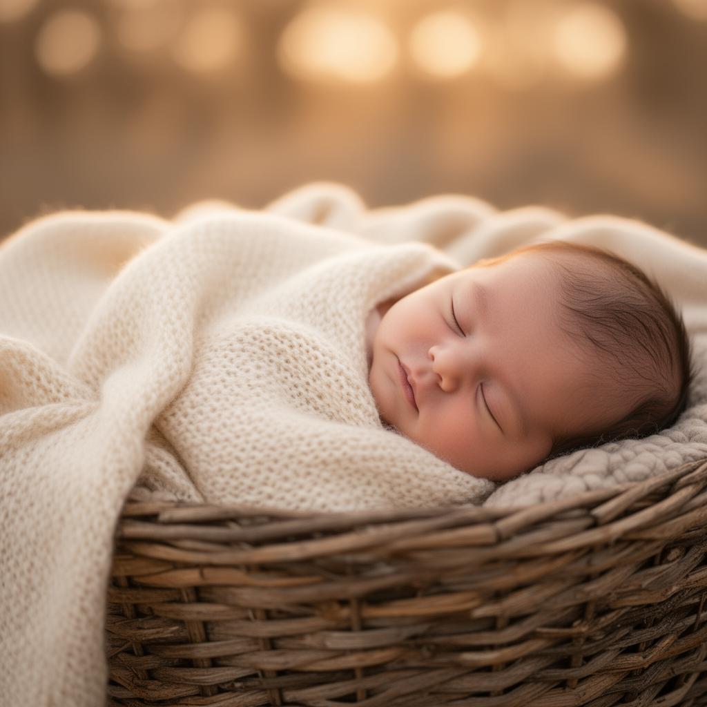 A newborn baby in a basket with a Trust Fund Baby sign